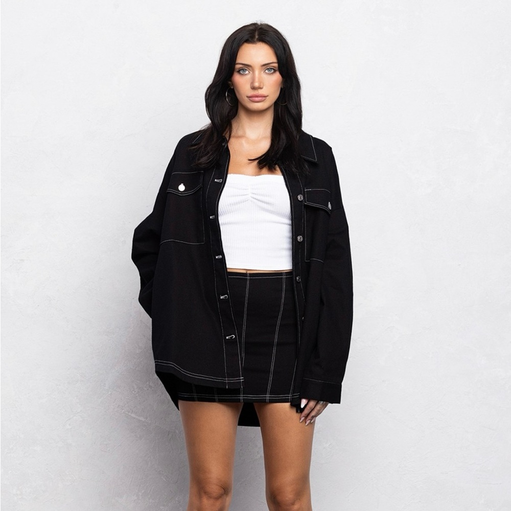 Black Shacket & Skirt Set